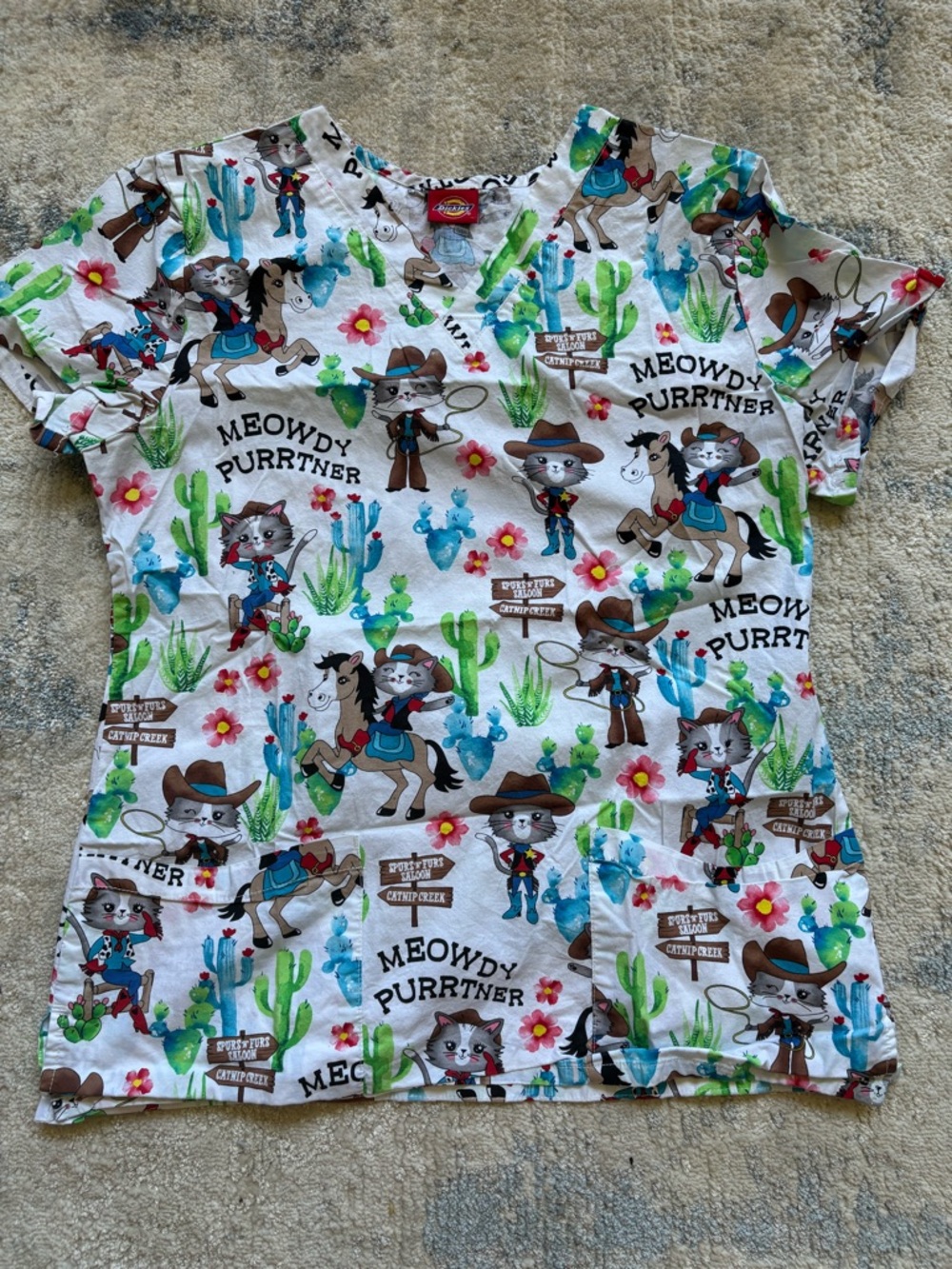 Womens' Meowdy Purrtner Dickies Printed Scrub Top